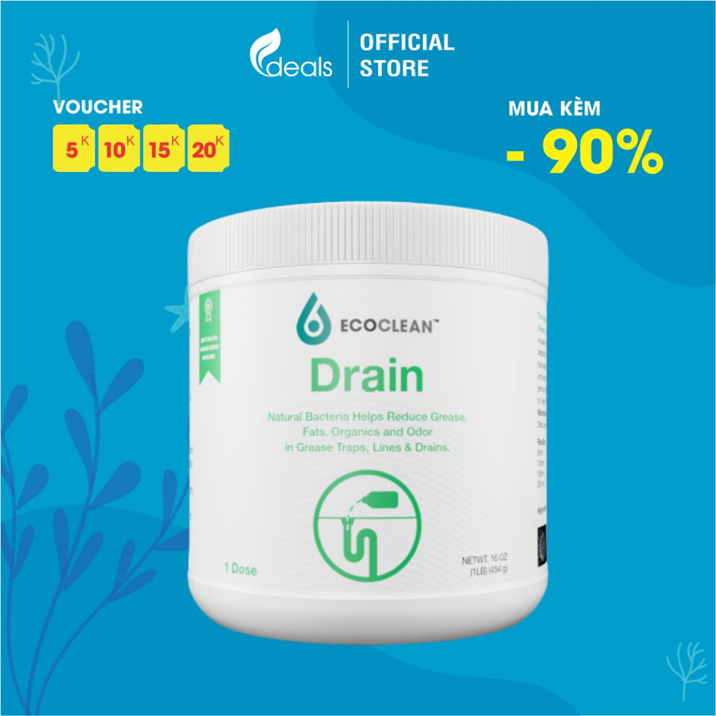 EcoClean DRAIN (Clog Away) - KPT CHEM - Vi Sinh Xử Lý Dầu Mỡ Đường Ống - Hộp 0,5 Kg