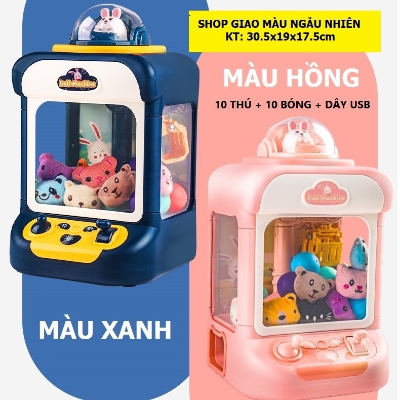Máy Gắp Thú Bông Mini Có Nhạc Và Đèn Cho Bé. Tặng Kèm 10 Gấu Bông, 10 bóng Cho Bé