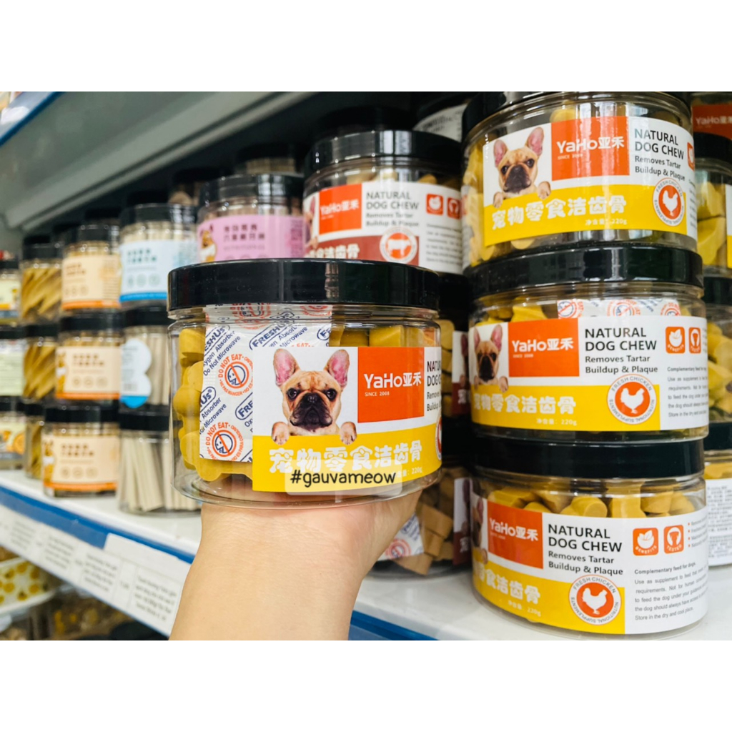 Bánh Xương gặm ăn vặt sạch răng Dental Chews Yaho cho chó 220gr hình xương nhỏ vị Bò/vị Gà