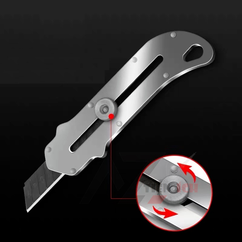 Dao rọc giấy thép carbon có ốc tăng đưa lưỡi thép siêu bén 3.2 x 14.5 cm - Bạc, Dao rọc giấy cán thép có lưỡi cắt bén