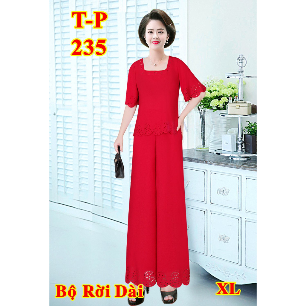 Đồ bộ dài ống rộng cổ vuông trung niên cho mẹ