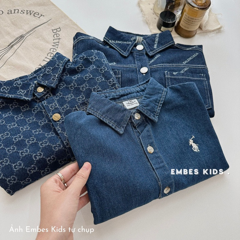 Áo khoác bò cho bé trai EMBES KIDS, áo sơ mi bò trẻ em từ 11kg đến 31kg
