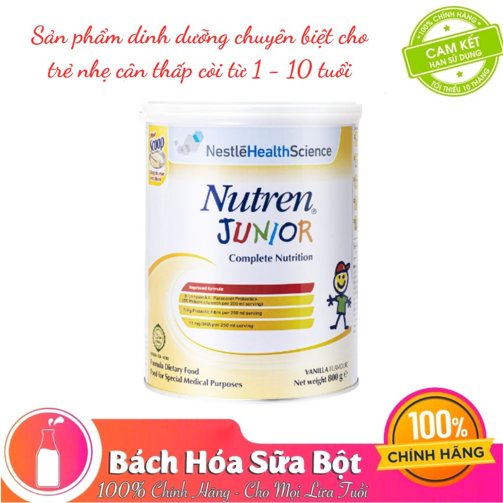 Thực phẩm dinh dưỡng Nutren Junior Thụy Sĩ hỗ trợ tăng cân tiêu hóa tốt cho trẻ từ 1 đến 10 tuổi 800g