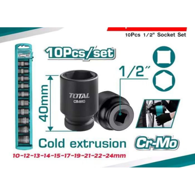 Bộ 10 Đầu tuýt 1/2 inch (thép đen siêu cứng Cr-Mo) TOTAL THISTD12101