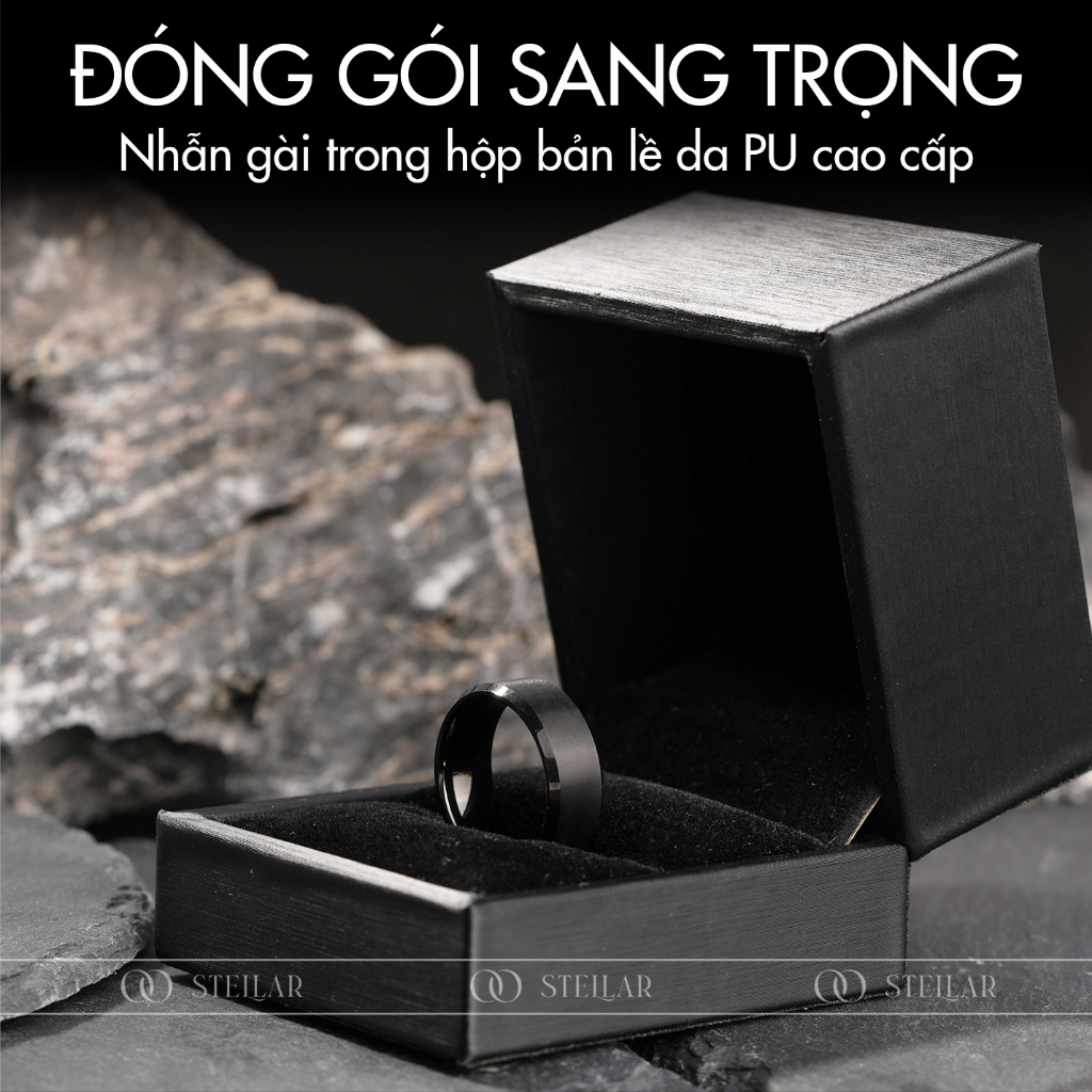 Nhẫn Nam Vonfram Stellar "The Alpha" Trơn Đen Nguyên Khối - Cao Cấp Lịch Sự Không Gỉ - Bền Gấp 3 Nhẫn Nam Titan