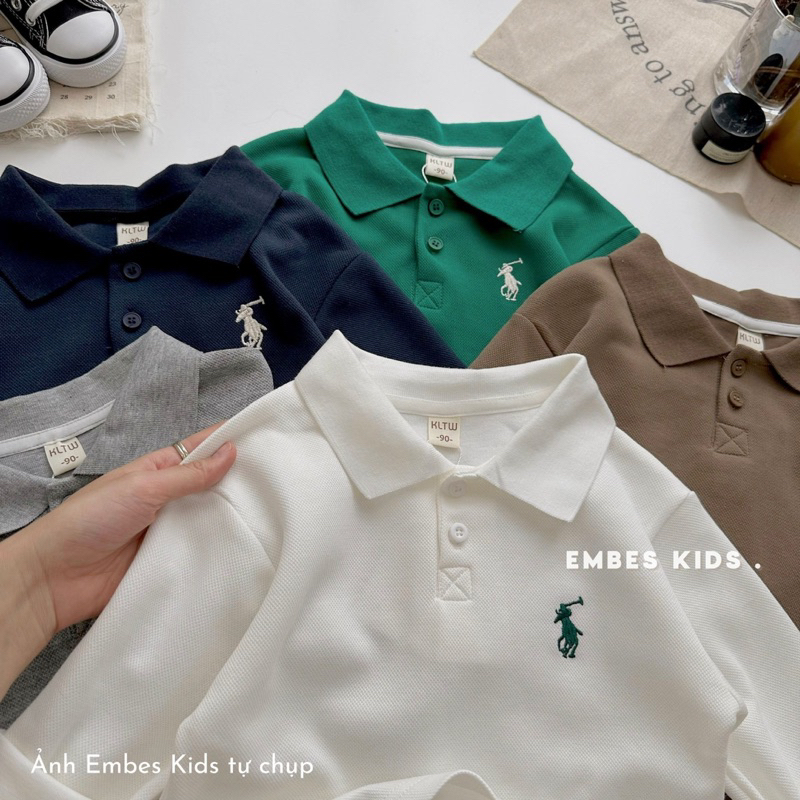Áo polo cho bé trai, áo dài tay thu đông cho bé trai EMBES KIDS từ 11kg đến 31kg
