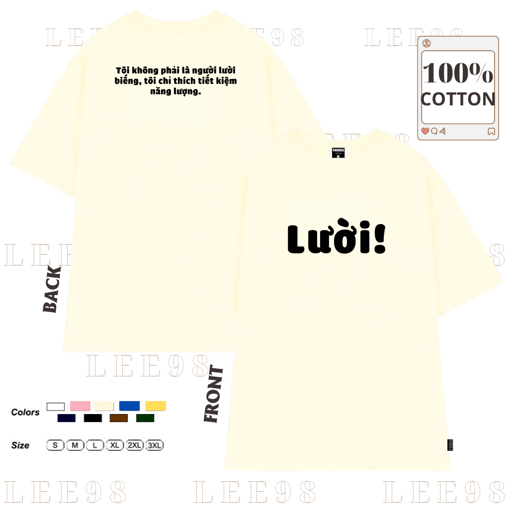 Áo thun nam nữ tay ngắn in chữ LƯỜI hot tred, áo phông chất cotton mềm mát LEE98