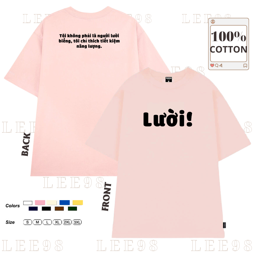 Áo thun nam nữ tay ngắn in chữ LƯỜI hot tred, áo phông chất cotton mềm mát LEE98