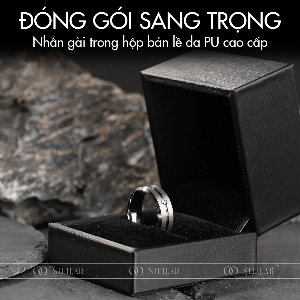 Nhẫn Nam Vonfram Stellar "The Spica" Trơn Bạc Đính Đá - Cao Cấp Lịch Sự Không Gỉ - Bền Gấp 3 Nhẫn Nam Titan