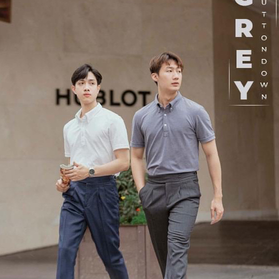 Áo Polo nam màu xám cổ button down vải cotton mát, chống nhăn - Gentle Home