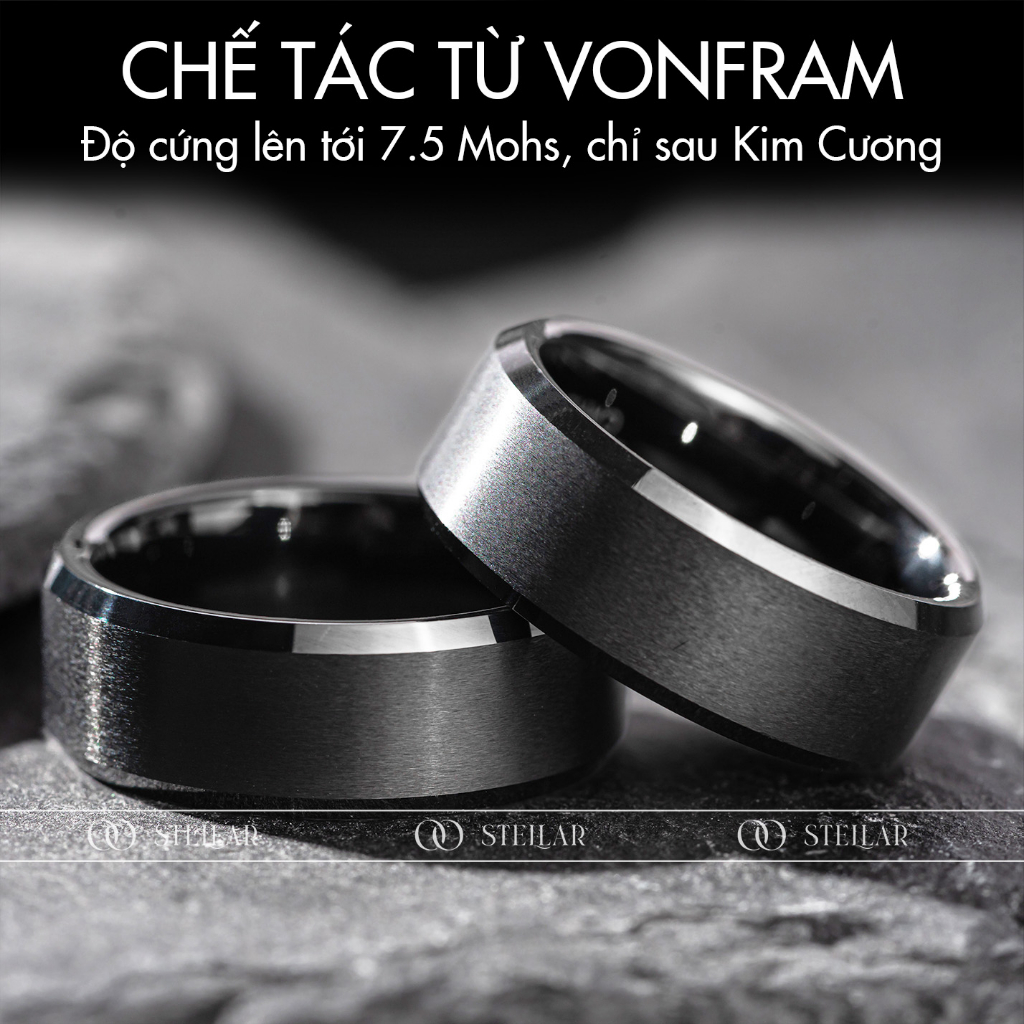 Nhẫn Nam Vonfram Stellar "The Alpha" Trơn Đen Nguyên Khối - Cao Cấp Lịch Sự Không Gỉ - Bền Gấp 3 Nhẫn Nam Titan