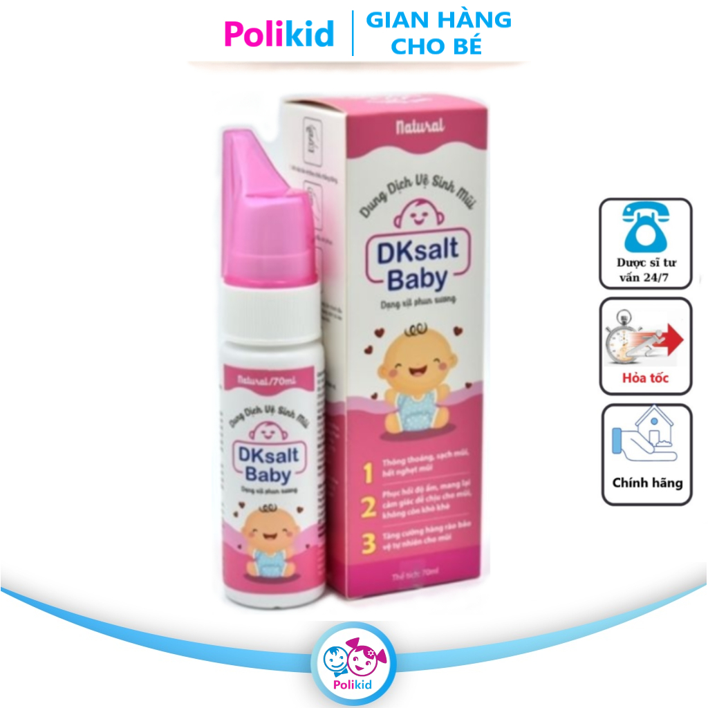 Polikid | DKSalt BaBy ® 70ml - Xịt Muối Biển Phun Sương Cho Bé Dkpharma