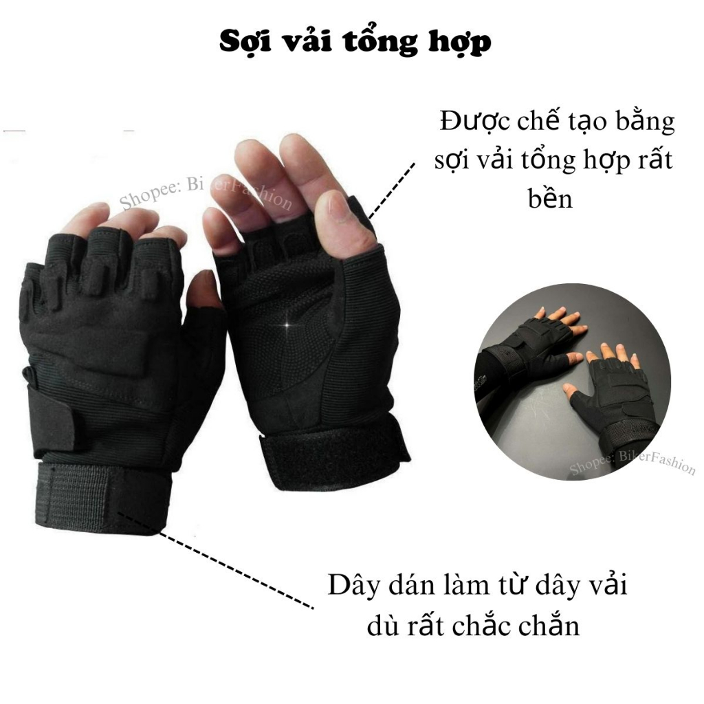 Găng Tay Xe Máy, Đi Phượt Cụt Ngón Blackhawk