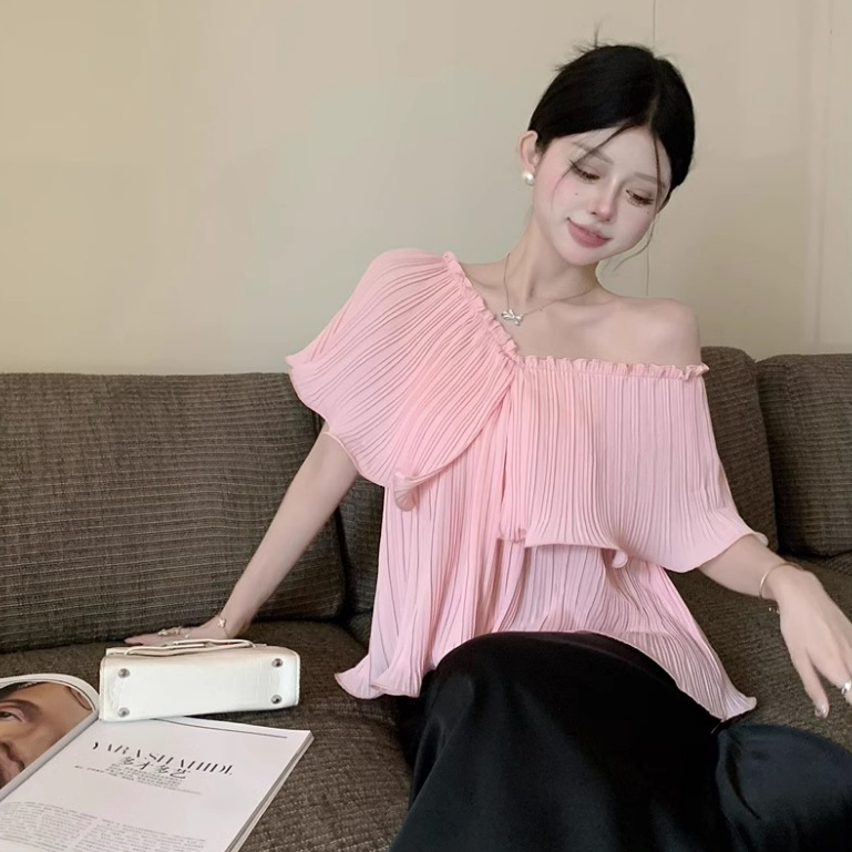 Áo Sơ Mi Trễ Vai Vải Diềm Xếp Nếp Sang Trọng/ Áo Cúp Ngực - Sốp Nhỏ Order Taobao