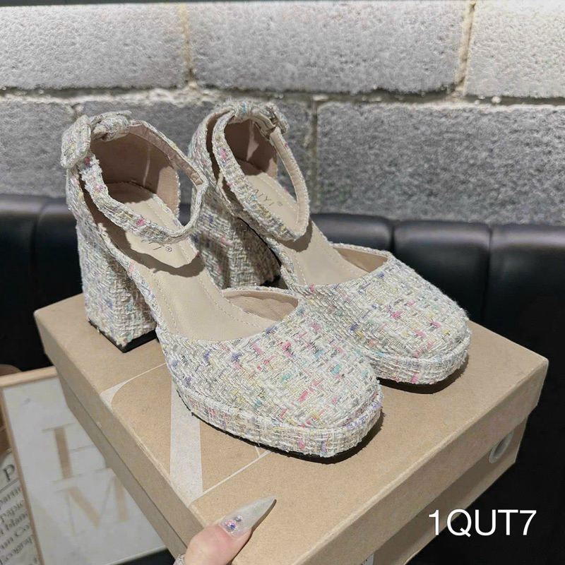 Giày Cao Gót Vuông Đế Đúp Bít Cực Sang
