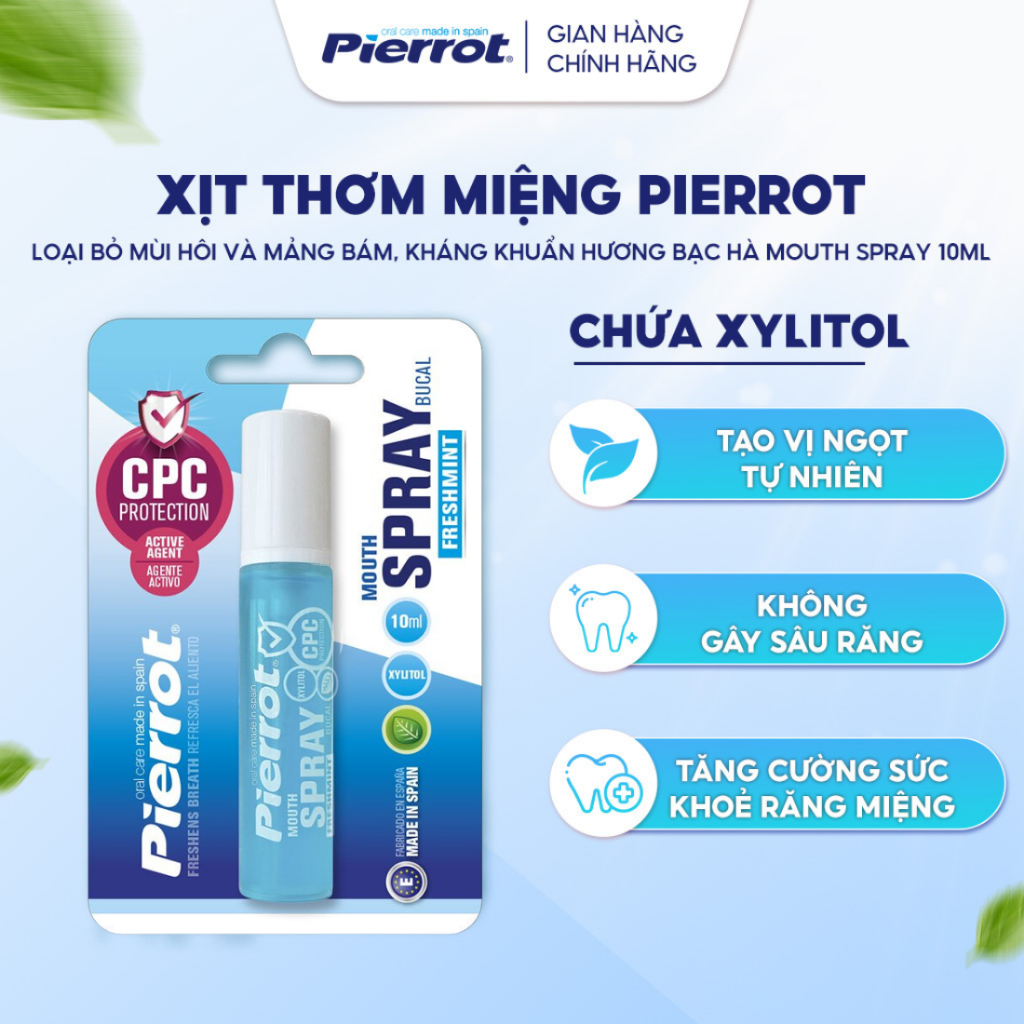 Xịt thơm miệng Kissing Spray PIERROT 10ml vị bạc hà the mát giúp giảm hôi miệng, làm thơm miệng tức thì