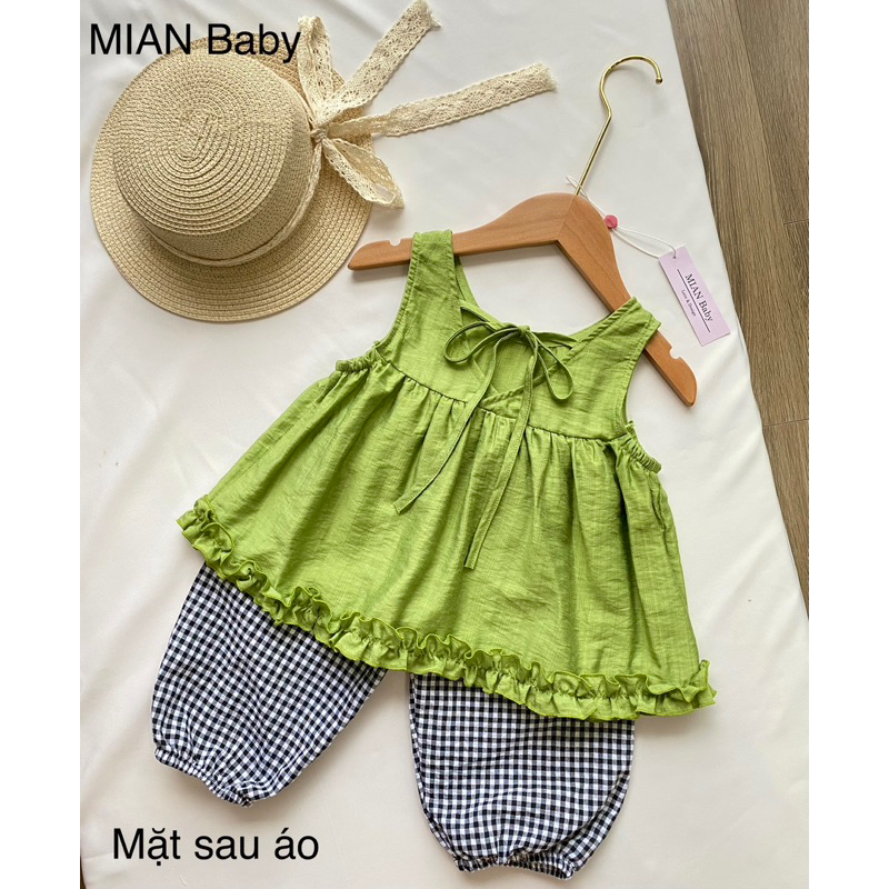 Bộ áo sát nách buộc nơ lưng kèm quần cho bé gái MIAN Baby