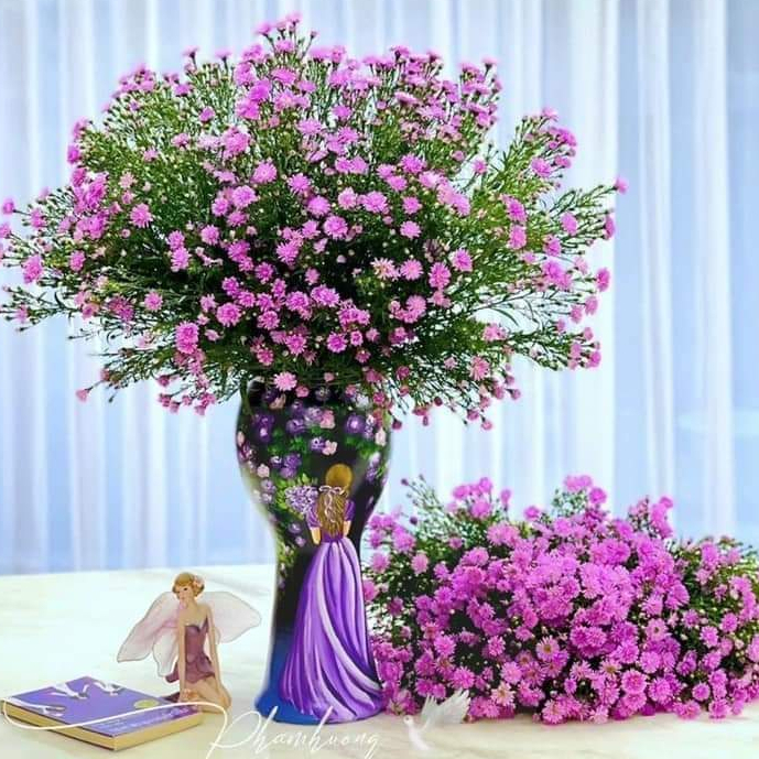 Bình hoa cô gái cao 40 cm lọ hoa gốm sứ Bát Tràng hàng thủ công vẽ 3D cao cấp decor trang trí phòng khách đẹp sang trọng