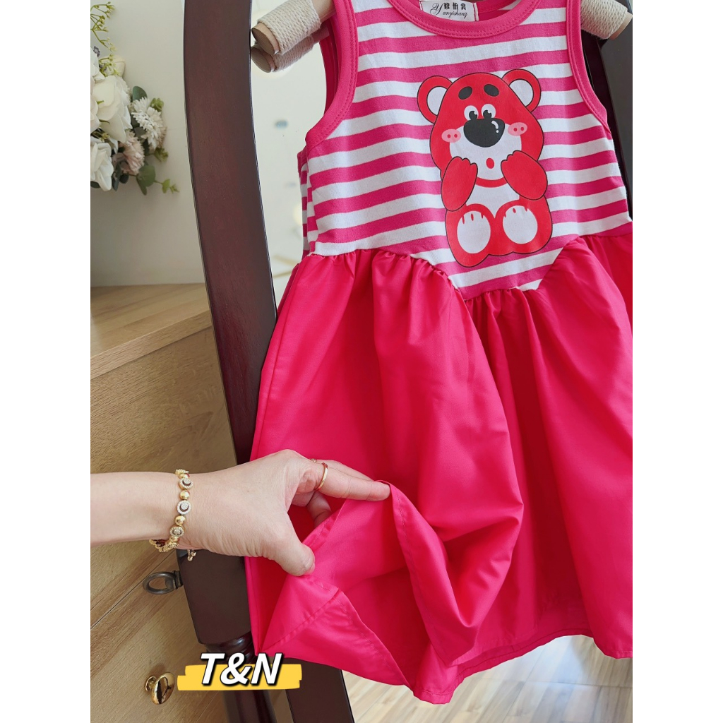 Váy maxi gấu dâu lotso sát nách cho bé mặc hè, đi chơi, đi biển
