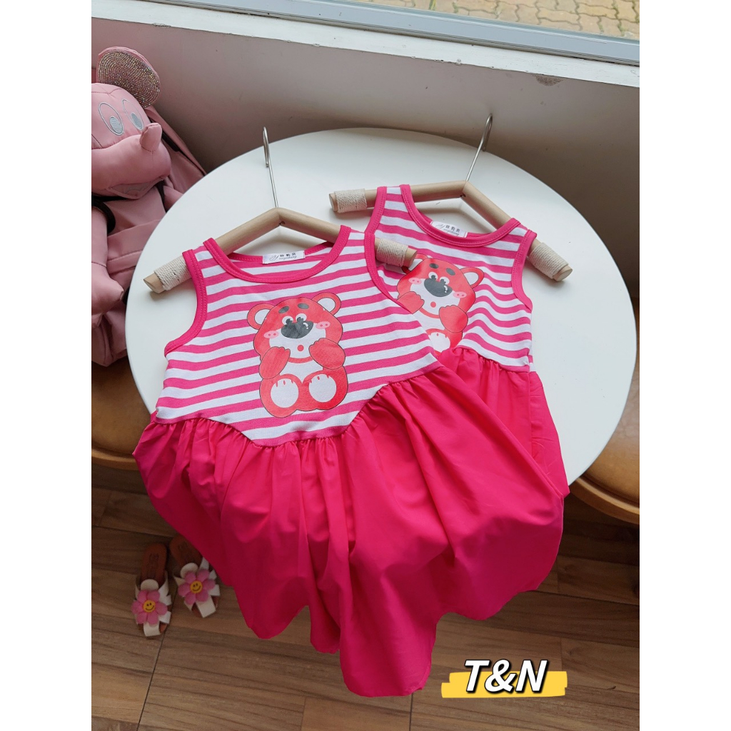 Váy maxi gấu dâu lotso sát nách cho bé mặc hè, đi chơi, đi biển
