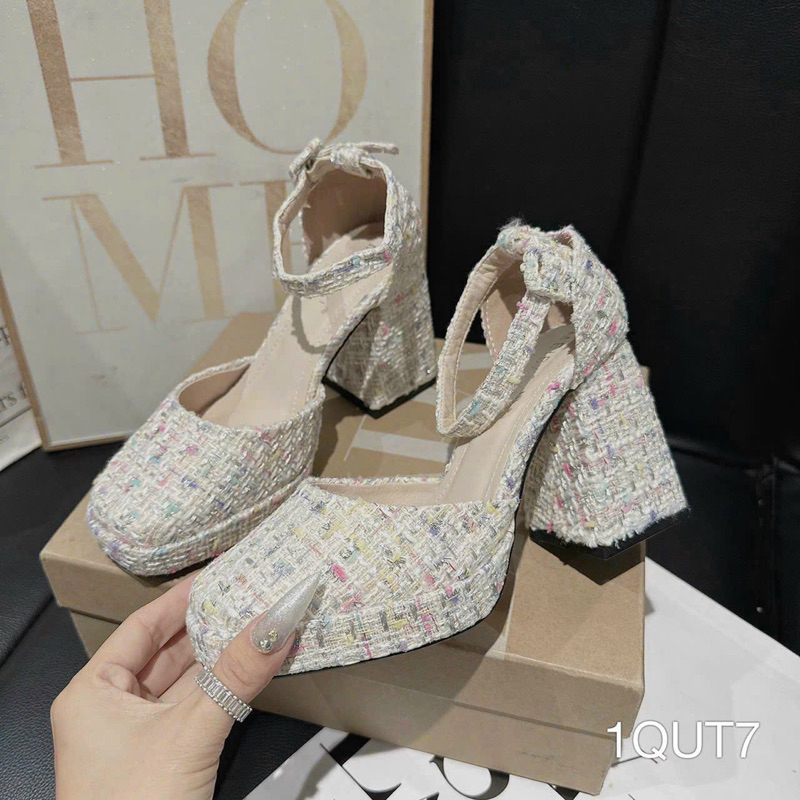 Giày Cao Gót Vuông Đế Đúp Bít Cực Sang