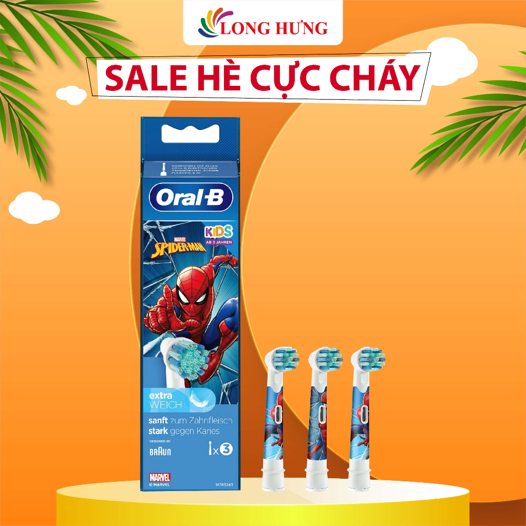 Đầu bàn chải thay thế bàn chải điện trẻ em Oral-B Disney Spider-Man Extra Soft - Hàng nhập khẩu