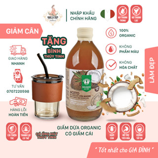 Giấm Dừa Hữu Cơ Có Giấm Cái 500ml Probios + Tặng kèm bình thủy tinh có ống hút 450ml