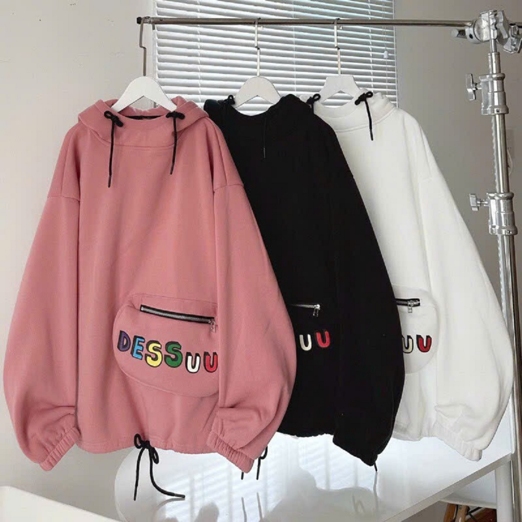 Áo Hoodie Túi Bao Tử Chữ DESSUU Phối Khóa kéo - Áo Khoác Nỉ Ngoại Nón 2 Lớp có Dây Rút Unissex Nam Nữ Cặp Đôi Couple