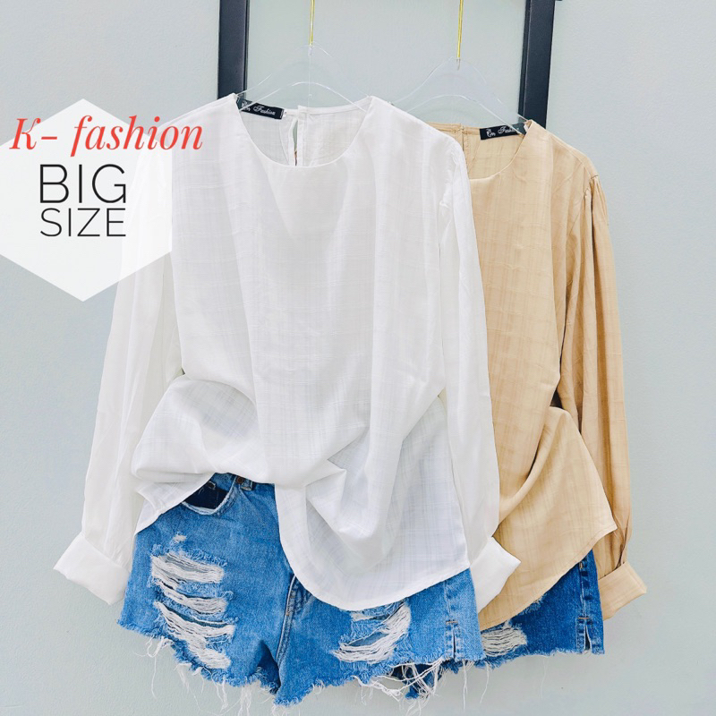 Áo sơ mi nữ big size, đủ size, cổ tròn tay dài ( 2 màu be, trắng) vải mát, ít nhăn