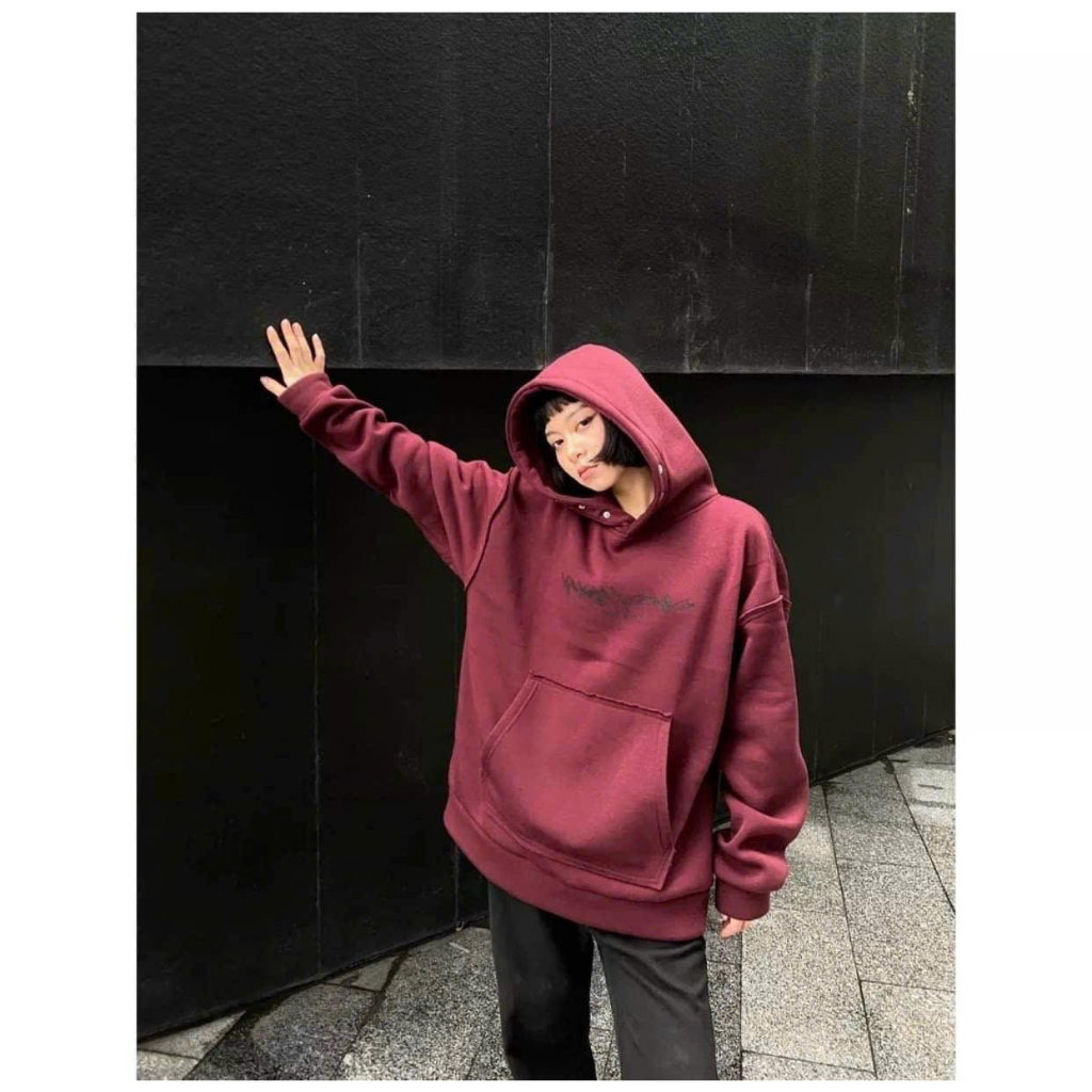 Áo Hoodie Cúc  Bấm Nỉ  Bông  In  Chữ Sine  2023 . Áo Hoodie  Cúc  Bấm  Nỉ  Bông  Form  Rộng Unisex