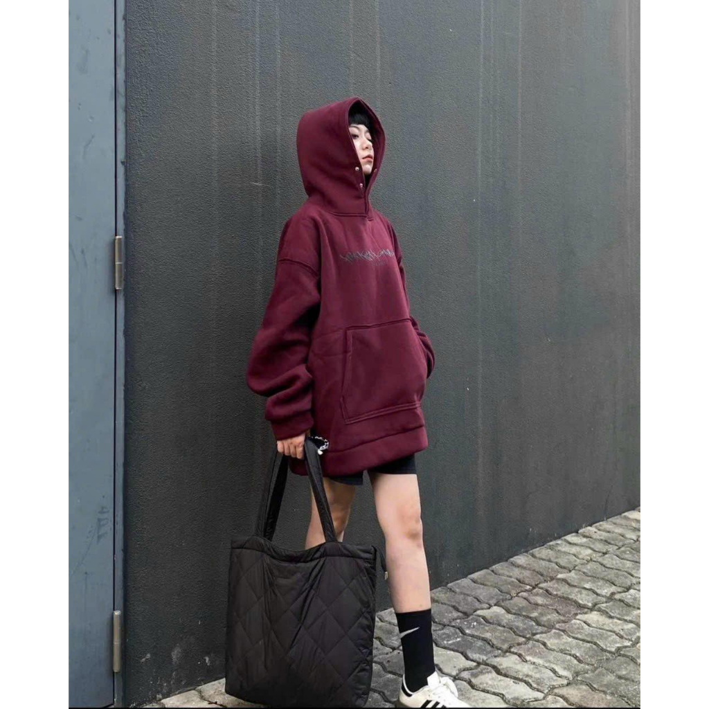 Áo Hoodie Cúc  Bấm Nỉ  Bông  In  Chữ Sine  2023 . Áo Hoodie  Cúc  Bấm  Nỉ  Bông  Form  Rộng Unisex