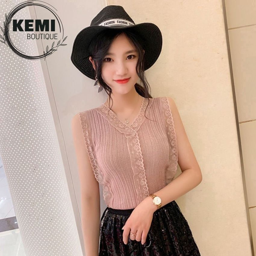 Áo Sơ Mi Nữ Ren 2022 Phong Cách Hàn Quốc Sát nách Hottrend Ulzzang cực xinh - kemi