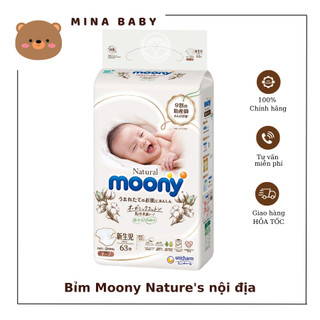 Bỉm Moony Natural trắng nội địa Nhật quần/dán size NB63/S58/M48/L36/XL32