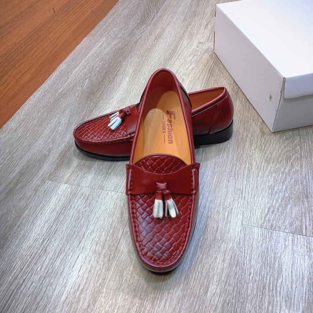 Giày lười da nam công sở 2 màu in 5D vân đan buộc nơ trắng cực đẹp giày dior da nam full size 38-44