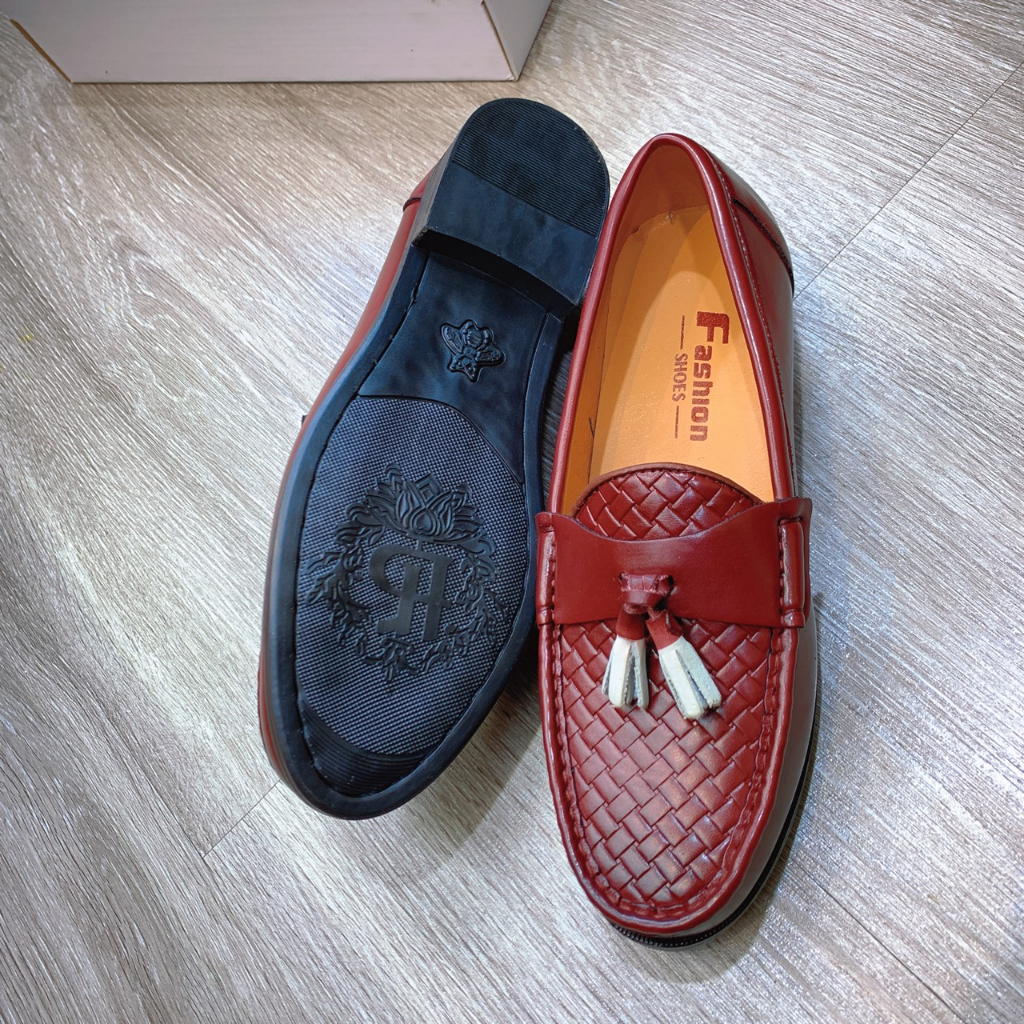 Giày lười da nam công sở 2 màu in 5D vân đan buộc nơ trắng cực đẹp giày dior da nam full size 38-44