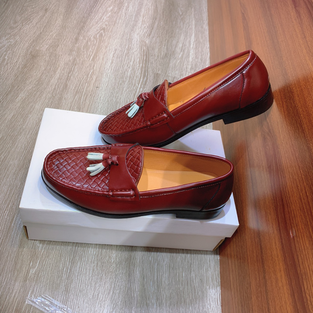 Giày lười da nam công sở 2 màu in 5D vân đan buộc nơ trắng cực đẹp giày dior da nam full size 38-44