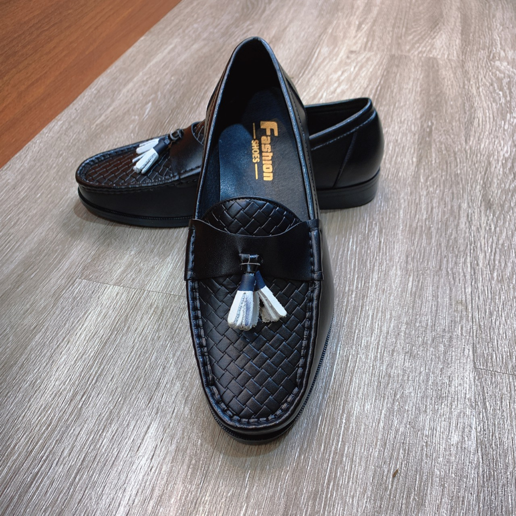 Giày lười da nam công sở 2 màu in 5D vân đan buộc nơ trắng cực đẹp giày dior da nam full size 38-44