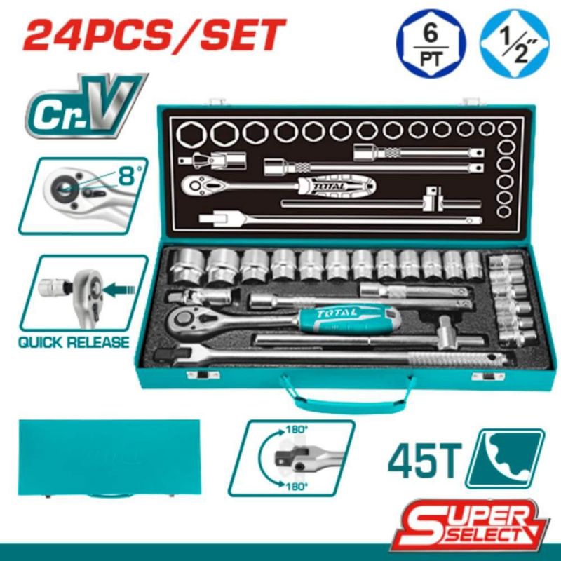 Bộ 24 chi tiết Đầu tuýt và cần siết 2 chiều 1/2 inch TOTAL THT121242 (hộp kim loại)