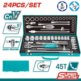 Bộ 24 chi tiết đầu tuýt và cần siết 2 chiều 1/2 inch total tht121242