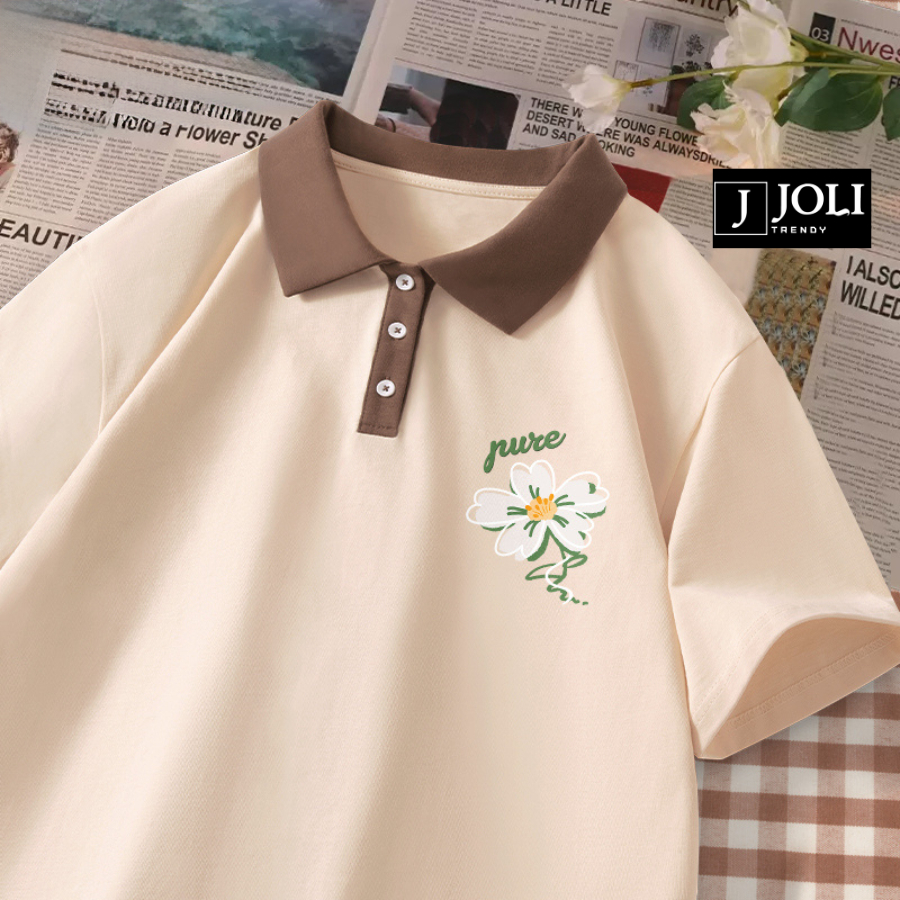Áo Polo Nữ, Polo Unisex By JOLI Mã PL Hoa Fure Form Rộng Tay Lỡ Cho Nam Nữ | BigBuy360 - bigbuy360.vn