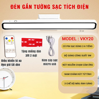 Đèn học gắn tường 32cm công suất 5W ,nam châm từ tính, nút cảm ứng, có remote ,bảo hành 6 tháng