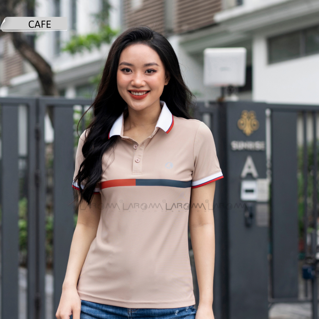 LAROMA Áo polo nữ phối ngực | vải coolmax làm mát