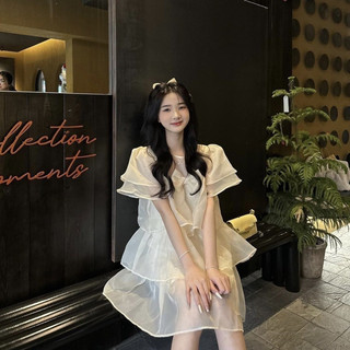Váy Babydoll Tầng Xoè dáng ngắn nơ Ngực phong cách Tiểu Thư Sang chảnh Hàng 2 Lớp(hàng sẳn)