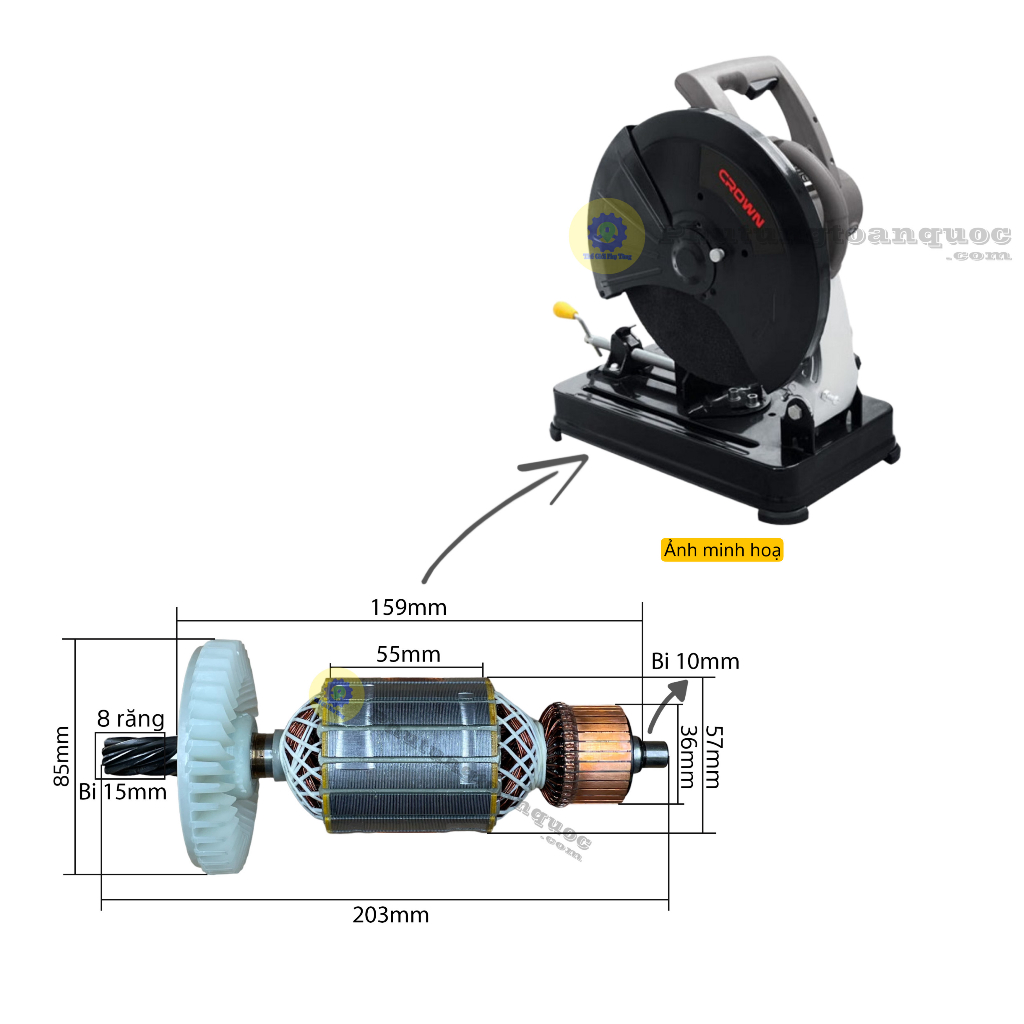 Rotor Máy Cắt Sắt 355mm MUDI Hoặc Crown Có Mã MUDI LS2414 Và Crown CT15194 Các Máy Cắt Sắt TQ Cùng Thông Số