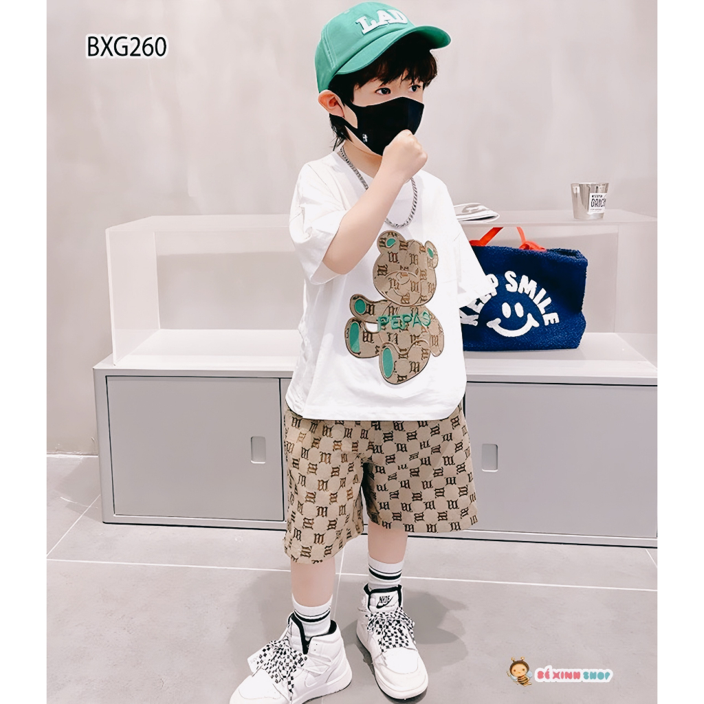 Set Áo Gấu Quần Kaki Dễ Thương Cho Bé Trai & Bé Gái BXG260