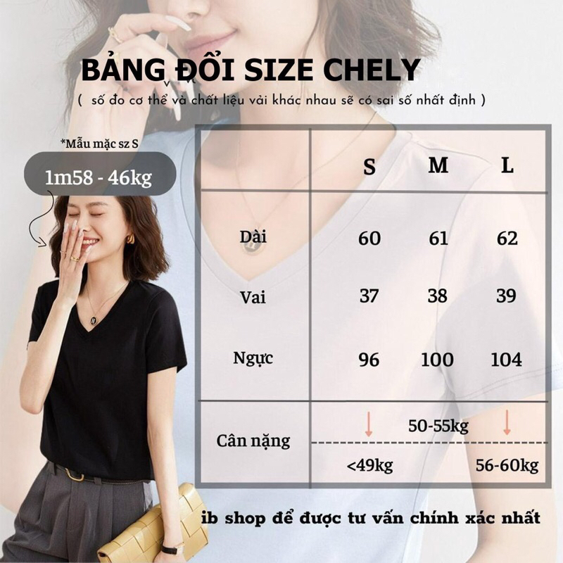 Áo thun nữ trơn cổ tim ngắn tay dáng suông cotton basic đẹp trắng Chely cao cấp, áo phông nữ cổ V cộc Siêu xinh | BigBuy360 - bigbuy360.vn