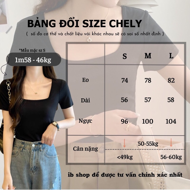 Áo Phông Nữ Cộc Tay Cổ Vuông Chất Thun Cotton Co Giãn Ôm Sát Body, Croptop Nữ Cổ Vuông Dáng Ôm Tay Ngắn - CHELY15