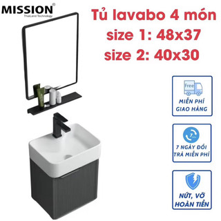 Set tủ nhôm Lavabo treo tường kèm gương soi viền đen, kệ kính viền đen, khung tủ nhôm sơn tĩnh điện