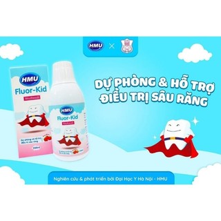 Nước súc miệng trẻ em HMU Fluor - Kid hương dâu phòng và hỗ trợ điều trị sâu răng