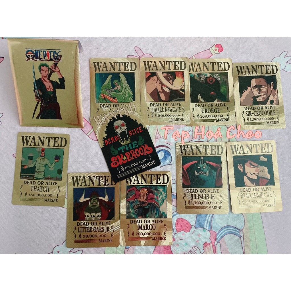 Thẻ bài nhân phẩm Anime One Piece - Vua hải tặc Wanted Gold mạ vàng - không thấm nước